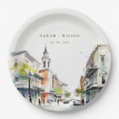 シックなニューオーリンズルイジアナ結婚ウォーター ペーパープレート (正面)