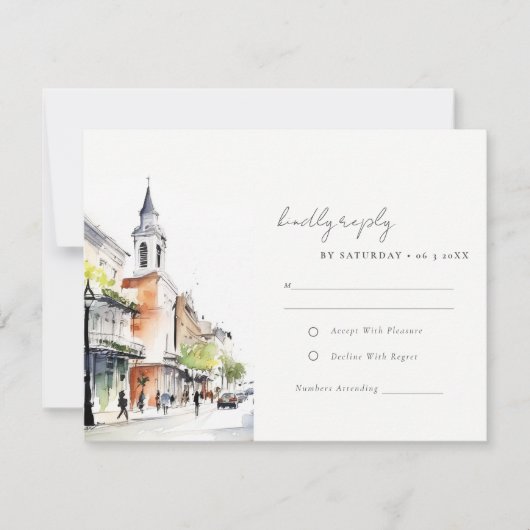 シックなニューオーリンズルイジアナ結婚ウォーター 出欠カード (正面)