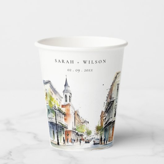シックなニューオーリンズルイジアナ結婚ウォーター 紙コップ (正面)