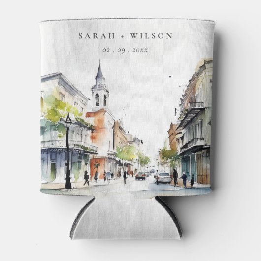 シックなニューオーリンズルイジアナ結婚ウォーター 缶クーラー (正面)