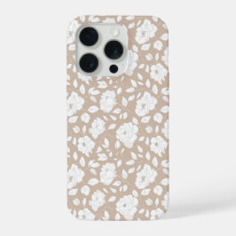 シックなニュートラルバラ白い花柄 iPhone 15 PROケース