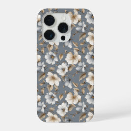 シックなニュートラルフラワー グレー フローラル柄 iPhone 15 PROケース