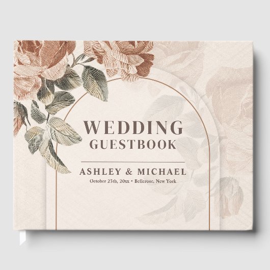 シックなニュートラル自然トーン錆びたバラ秋アーチ ゲストブック (正面)