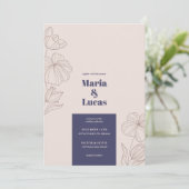 シックなネイビーはっきりしたゲ茶フローラ結婚typo 招待状 (スタンド正面)