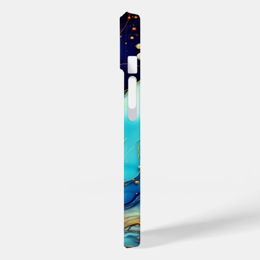 シックなネイビーアクアオレンジの大理石フェイクグリッターモノグラム Case-Mate iPhoneケース (裏面 / 左)