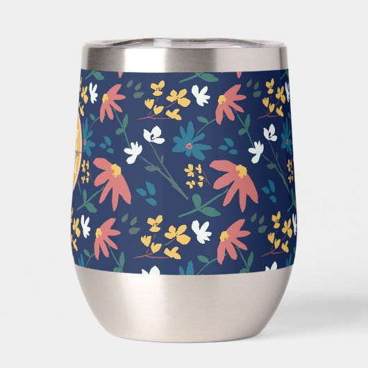 シックなネイビーイエローモノグラムフローラルパターカスタムン (背面)