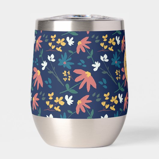 シックなネイビーイエローモノグラムフローラルパターカスタムン (正面)