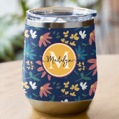 シックなネイビーイエローモノグラムフローラルパターカスタムン