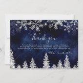 シックなネイビーウィンターシルバー雪結婚松の サンキューカード (正面)