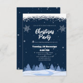 シックなネイビーウィンターワンダーランドクリスマスパーティー 招待状 (正面/裏面)