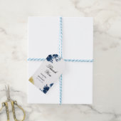 シックなネイビーウォーターカラーフラワーズ金ゴールド結婚グリッター ギフトタグ (より糸付き)