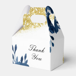 シックなネイビーウォーターカラーフラワーズ金ゴールド結婚グリッター フェイバーボックス