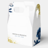 シックなネイビーウォーターカラーフラワーズ金ゴールド結婚グリッター フェイバーボックス (オープン)