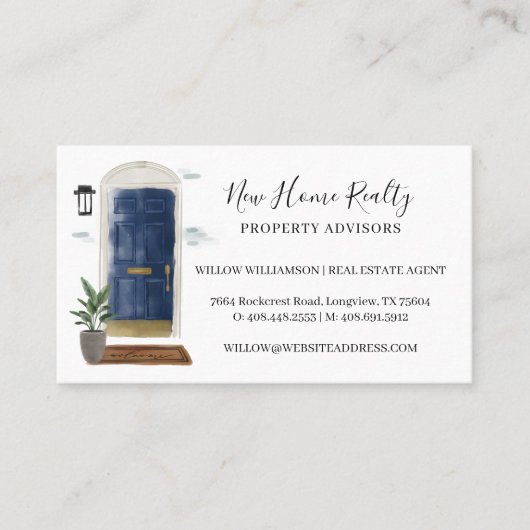 シックなネイビーウォーターカラーフロントドアエントランスウェイデザイン 名刺 (正面)