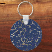 シックなネイビーフェイクル金ゴールドホイル大理石パターン キーホルダー (正面)