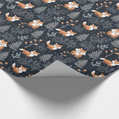 シックなネイビーブルーとオレンジのウッドランド動物のキツネ ラッピングペーパー (角)