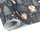 シックなネイビーブルーとオレンジのウッドランド動物のキツネ ラッピングペーパー (ロールコーナー)