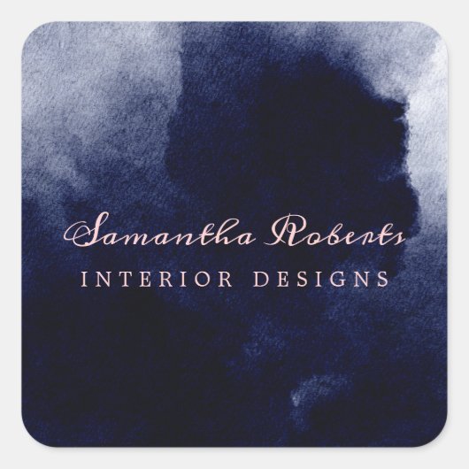 シックなネイビーブルーウォーターカラー抽象芸術赤面ピンク スクエアシール (正面)