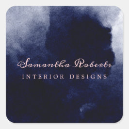 シックなネイビーブルーウォーターカラー抽象芸術赤面ピンク スクエアシール