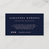 シックなネイビーブルーウォーターカラー抽象芸術赤面ピンク 名刺 (裏面)