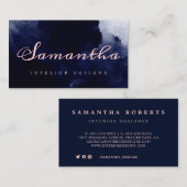 シックなネイビーブルーウォーターカラー抽象芸術赤面ピンク 名刺 (正面/裏面)