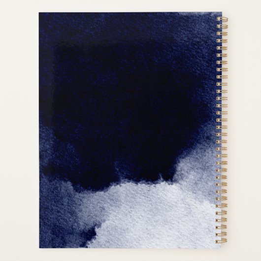 シックなネイビーブルーウォーターカラー赤面ピンクモノグラム プランナー手帳 (裏面)