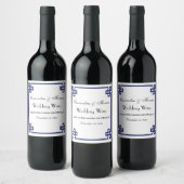 シックなネイビーブルーギリシャ鍵ノットフレーム ワインラベル (ボトル)