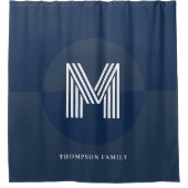 シックなネイビーブルーグレー幾何学的モノグラモダンム シャワーカーテン (正面)