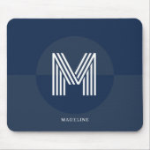 シックなネイビーブルージオメトリックモダンモノグラム マウスパッド (正面)