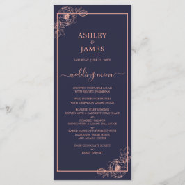 シックなネイビーブルーバラ金ゴールドフローラのアウトライン結婚ズ メニュー