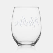 シックなネイビーブルーパーソナライズされた名 ステムなしワイングラス (裏面)