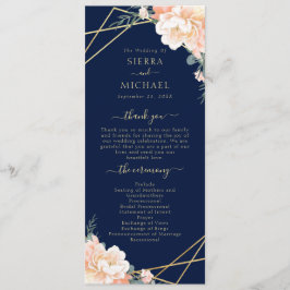 シックなネイビーブルーピーチクリーム金ゴールドジオメトリック結婚ス プログラム