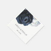 シックなネイビーブルーピーニー結婚フローラズペーパーナプキン スタンダードカクテルナプキン (角)