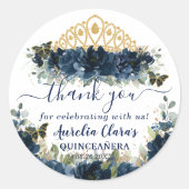 シックなネイビーブルーフローラバラ蝶の好意 ラウンドシール (正面)