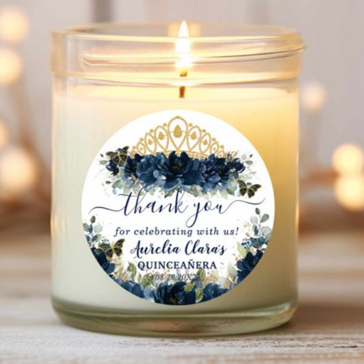 シックなネイビーブルーフローラバラ蝶の好意 ラウンドシール