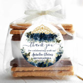 シックなネイビーブルーフローラバラ蝶の好意 ラウンドシール