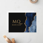 シックなネイビーブルーブラックゴールドフォイルアゲート ノートカード (正面/裏面インサイチュ)