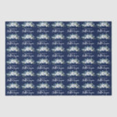 シックなネイビーブルーホワイト牡丹フローラカスタムウェディング 薄葉紙 (正面)