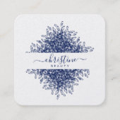 シックなネイビーブルーマンダラスケッチスクリプトシグネチャー スクエア名刺 (正面)