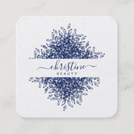 シックなネイビーブルーマンダラスケッチスクリプトシグネチャー スクエア名刺