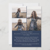 シックなネイビーブルーメッセージフォトコラージュ卒業 案内状 (裏面)