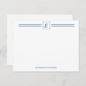 シックなネイビーブルーモノグラムダブルライン ノートカード (正面/裏面)