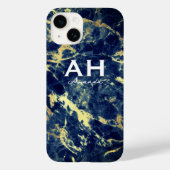 シックなネイビーブルー大理石フェイク金ゴールドグリッターモノグラム Case-Mate iPhoneケース (裏面)