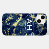 シックなネイビーブルー大理石フェイク金ゴールドグリッターモノグラム Case-Mate iPhoneケース (裏面 (横))