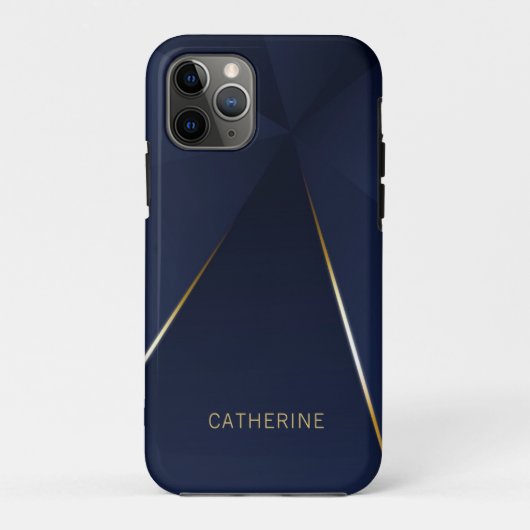 シックなネイビーブルー金ゴールドジオメトリックパーソナライズされたス名 Case-Mate iPhoneケース (裏面)