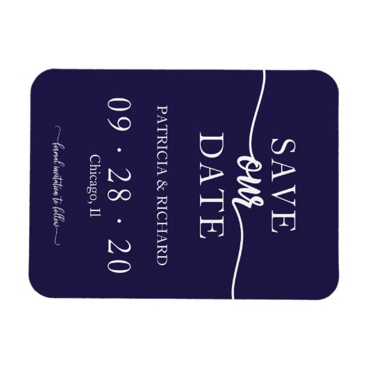 シックなネイビーブルー非写真結婚式の日付を保存 マグネット (横)