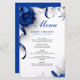 シックなネイビーブルー&シルバーフラワーズリボン結婚ズ