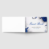 シックなネイビーブルー&シルバーフラワーズリボン結婚ズ ゲストブック (全面)