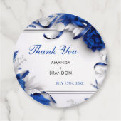 シックなネイビーブルー&シルバーフラワーズリボン結婚ズ フェイバータグ (裏面)