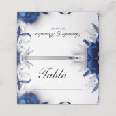 シックなネイビーブルー&シルバーフラワーズリボン結婚ズ プレイスカード (外部開封)